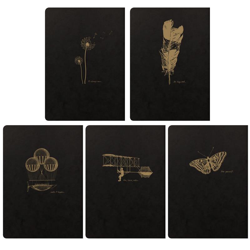 Clairefontaine Flying Spirit Black A5 Lined SET of 5 Notebook