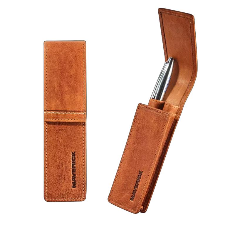 Maverick Rough Gear — Leather Pen Case for 2 Pens — Cognac