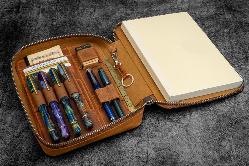 Galen Leather Expansi-Folio Leather Wide A5 Zip Folio - Crazy Horse Brown