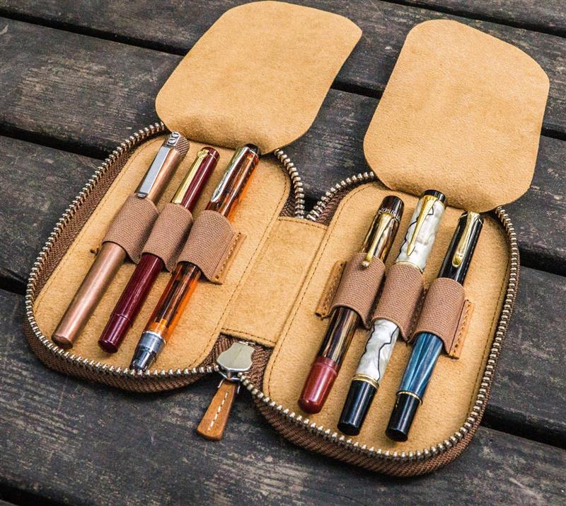 Galen Leather - Leather Zippered 6 Slots Pen Case - Crazy Horse Brown