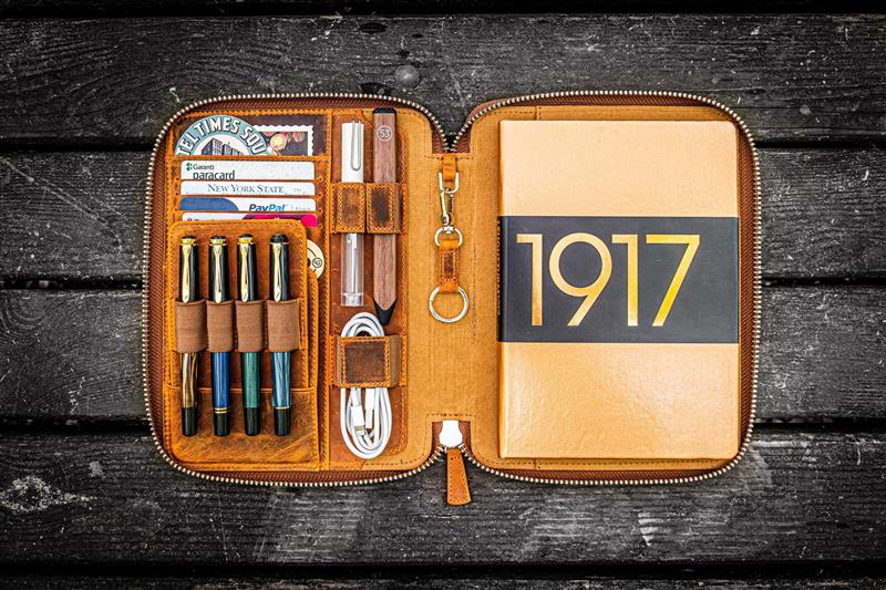 Galen Leather - Leather Zippered A5 Leuchtturm1917 Notebook Folio - Crazy Horse Brown