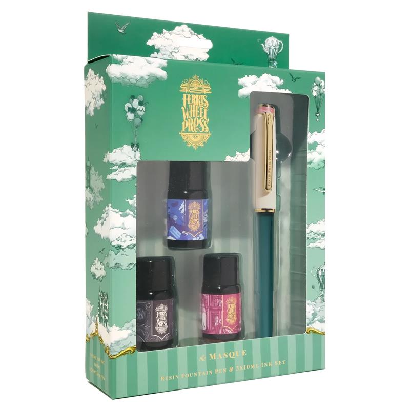 Ferris Wheel Press | The Masque Resin Teal Fountain Pen & Ink Set