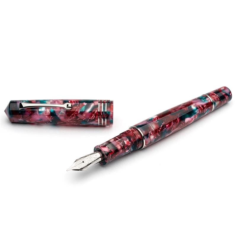 Leonardo MZG Leaves and Red Fruits Cellulose Acetate 14k Gold nib Fountain Pen - Stilografica