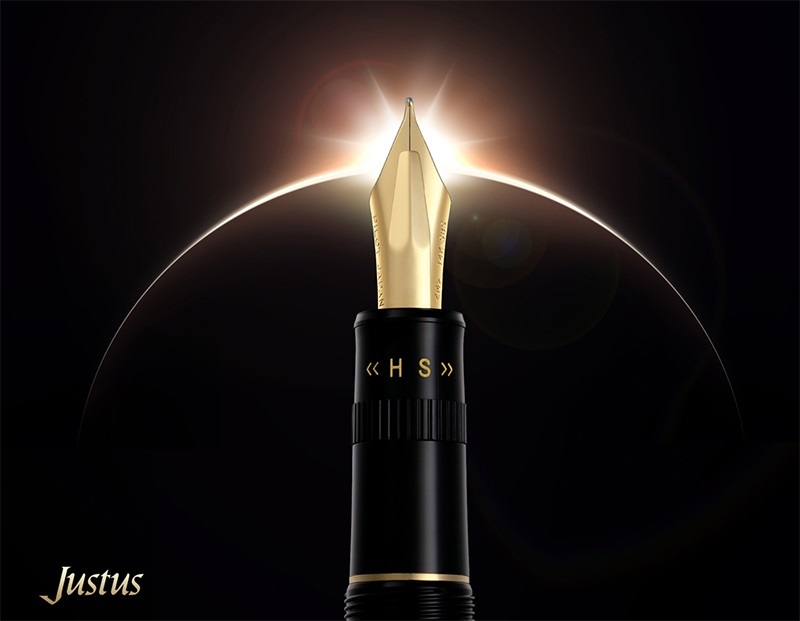 Stylo Plume PILOT JUSTUS 95 - Résine Noire Guillochée - Plume Or 14K Taille FINE - Occasion