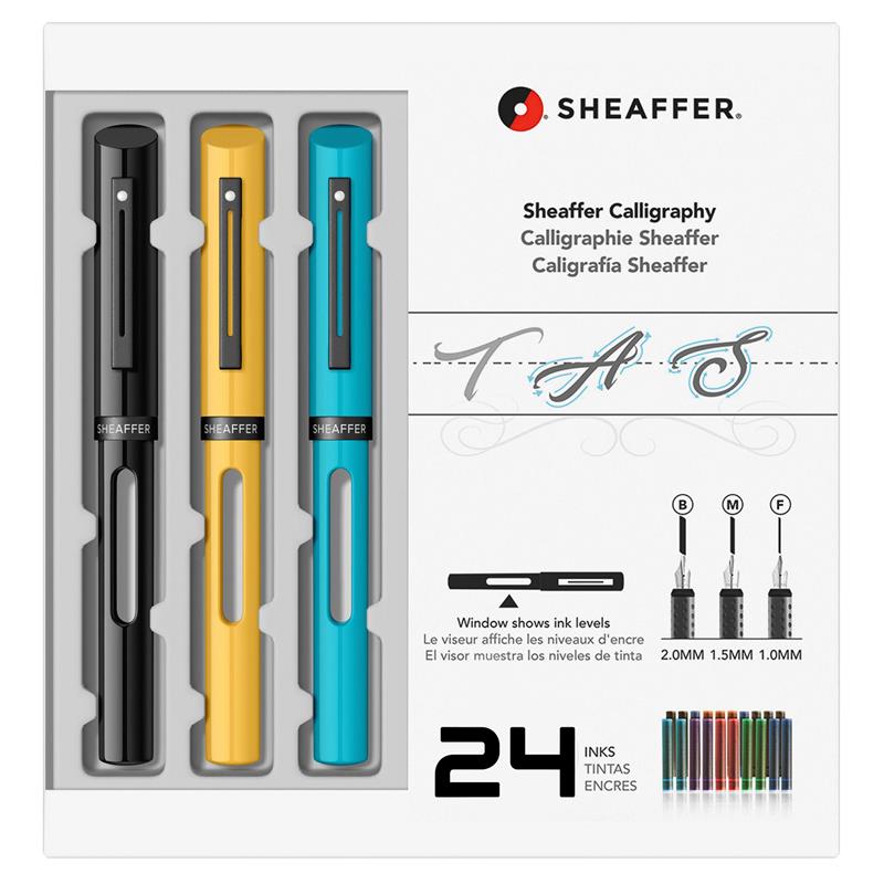 NEW! Sheaffer Calligraphy Maxi SET Black-Yellow-Turquoise
