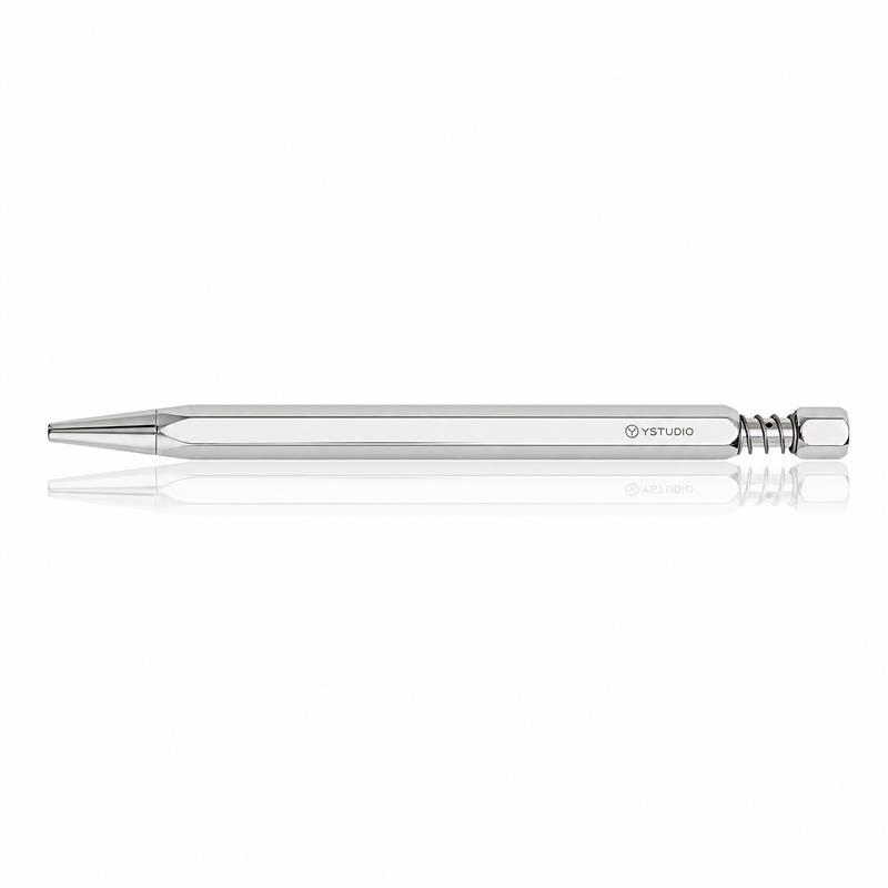 YSTUDIO Classic Revolve (Spring) Shiny Silver Ballpoint Pen - Sfera