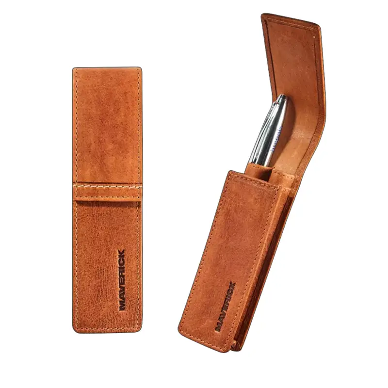 Maverick Rough Gear — Leather Pen Case for 2 Pens — Cognac