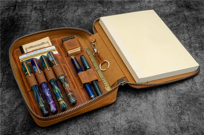 Galen Leather Expansi-Folio Leather Wide A5 Zip Folio - Crazy Horse Brown