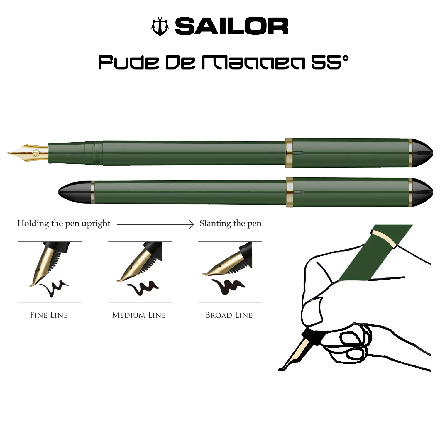 Sailor Fude de Mannen 55° Green Casa della Stilografica Online