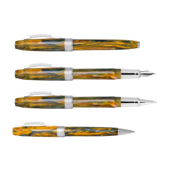 Stylo Visconti En Celluloïde Marmorizé - Plume En Cristal - Écriture Luxe Vintage